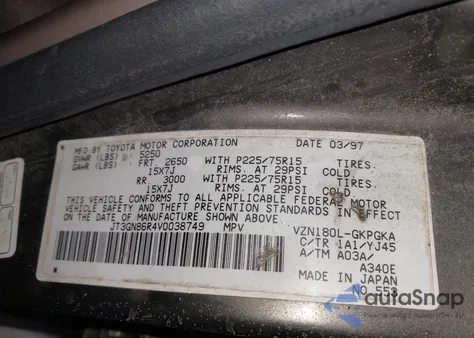 1997 Toyota 4Runner Sr5 V6 из США, поврежденный, VIN JT3GN86R4V0038749